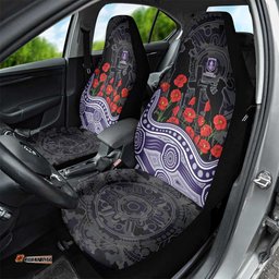 Fremantle Dockers ANZAC Day Car Seat Cover Indigenous Dot Art with Poppy Flower Tribute TS04