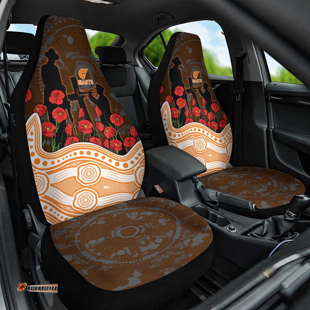 GWS Giants ANZAC Day Car Seat Cover Indigenous Dot Art with Poppy Flower Tribute TS04