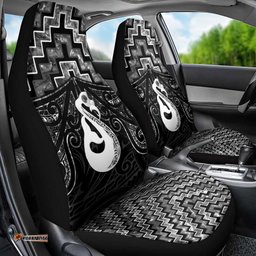 New Zealand Maori Car Seat Cover Poutama Manaia Black Paua Shell LT05