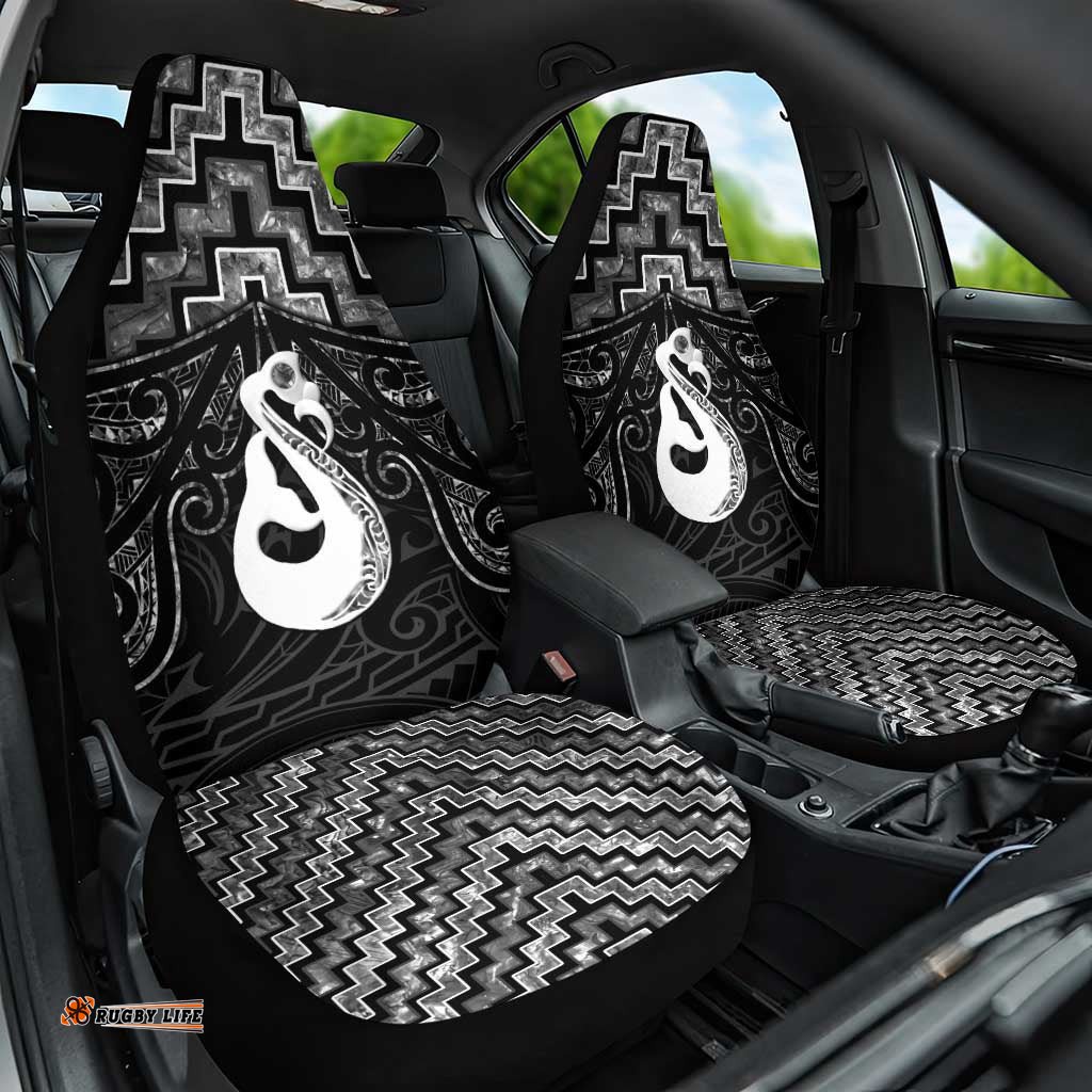 New Zealand Maori Car Seat Cover Poutama Manaia Black Paua Shell LT05