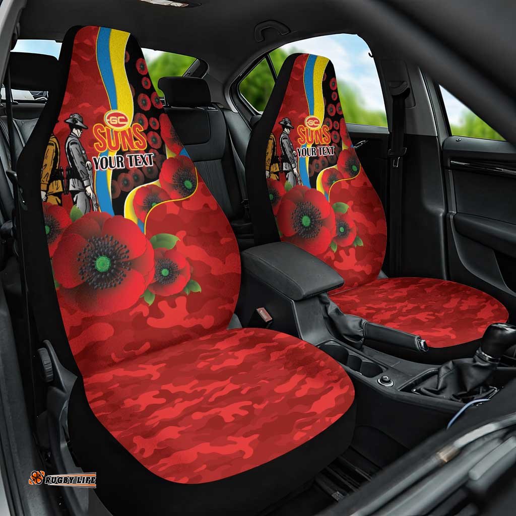 Gold Suns ANZAC Personalised Car Seat Cover Lest We Forget Poppy Camo LT9