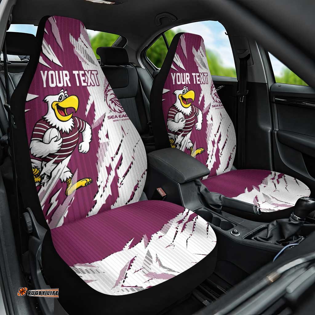 Personalized Manly Warringah Sea Eagles Car Seat Cover Dynamic Lightning Mascot Rugby Australia TS04