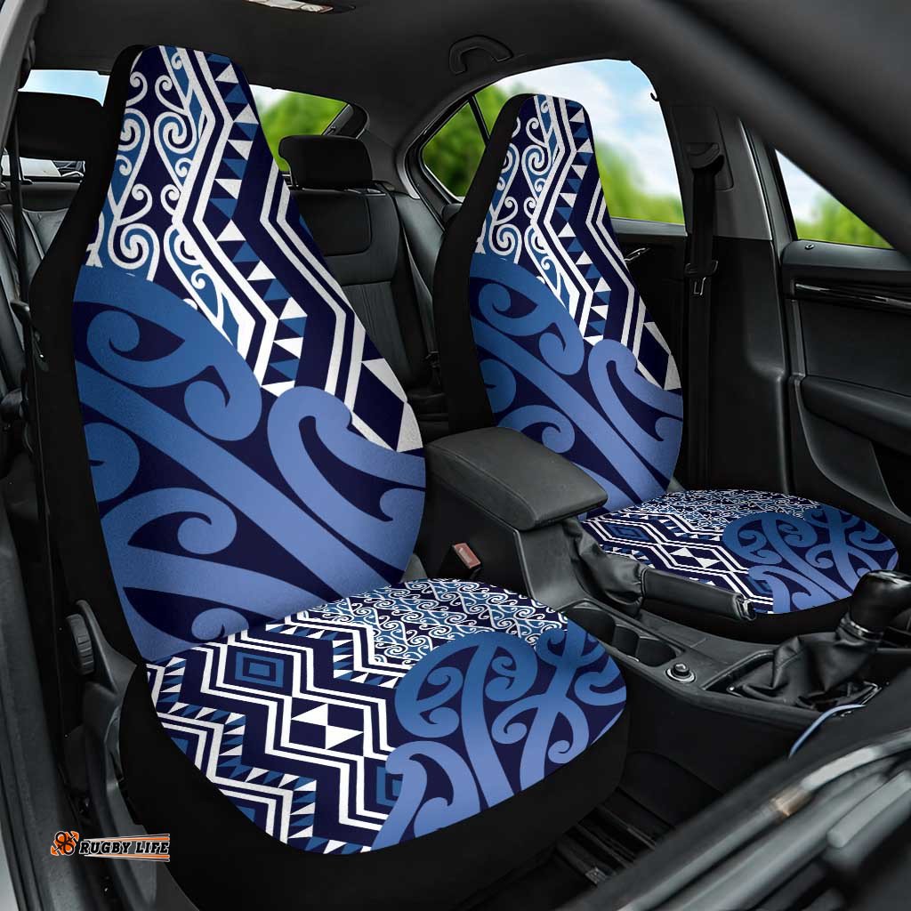 New Zealand Car Seat Cover Aotearoa Kowhaiwhai Mix Taniko Art - Blue LT14