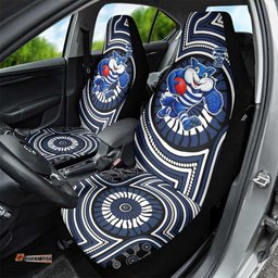 Geelong Cats Car Seat Cover Indigenous Monochrome Dot Art Mascot Style TS04