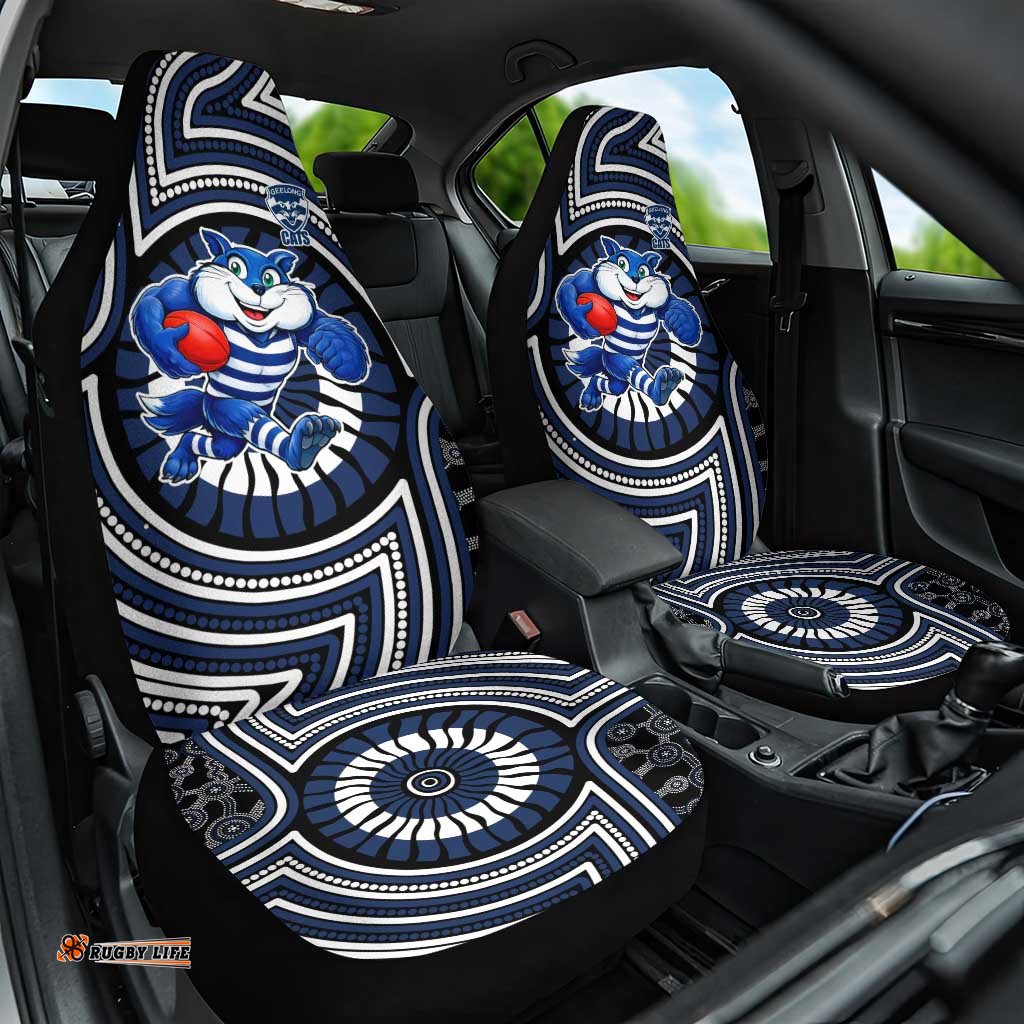 Geelong Cats Car Seat Cover Indigenous Monochrome Dot Art Mascot Style TS04