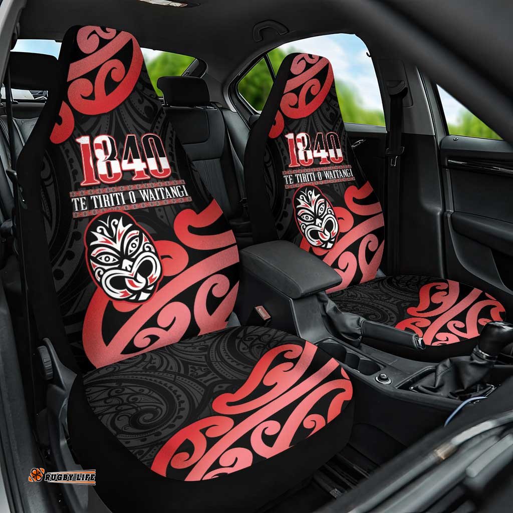 New Zealand 1840 Waitangi Day Car Seat Cover Aotearoa Haka Mask - Red Version LT14