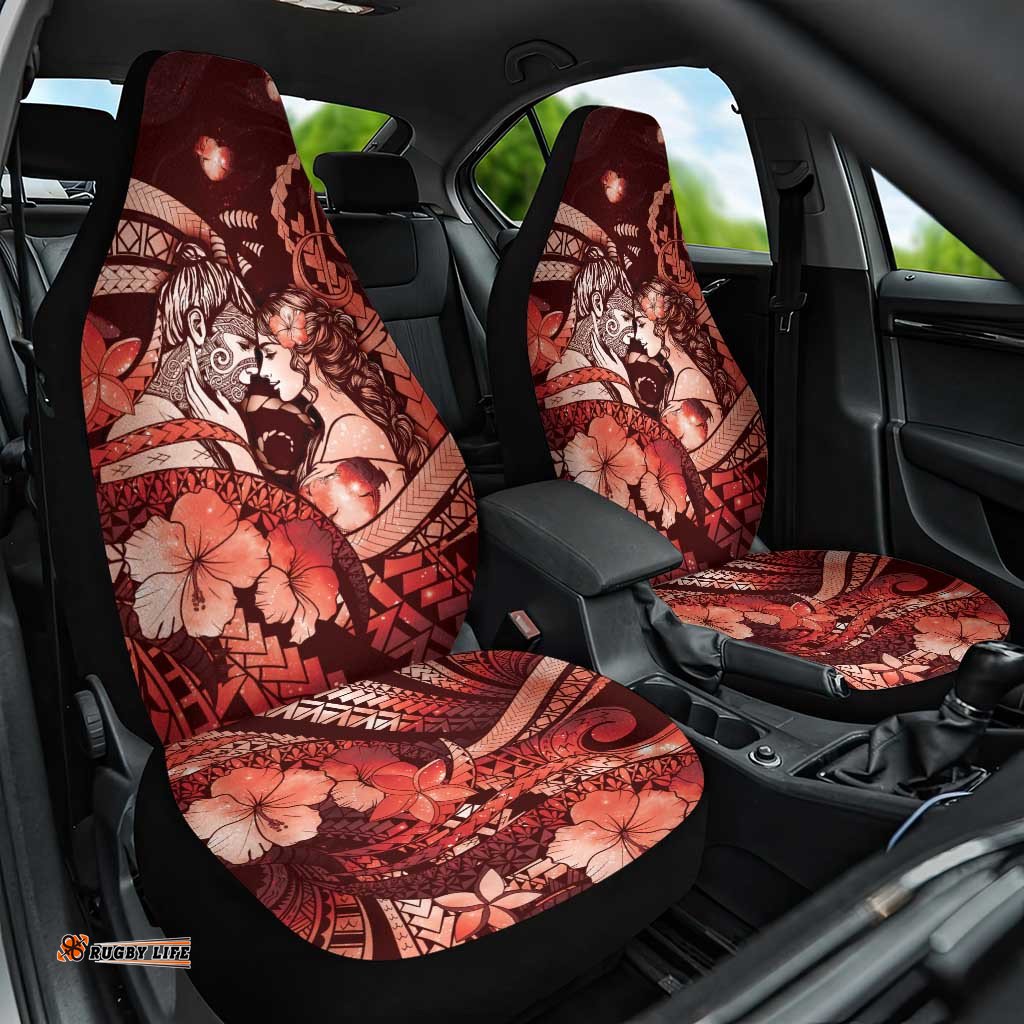Maori Romantic Valentine Car Seat Cover The Hongi Kiss Red Galaxy DT05