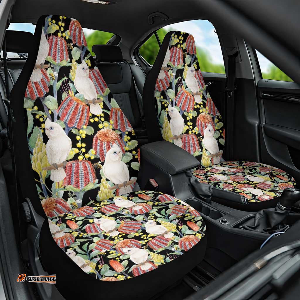 Little Corella Australia Cockatoo Car Seat Cover Cacatua Sanguinea Banksia Seamless Black LT14