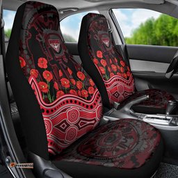 Essendon Bombers ANZAC Day Car Seat Cover Indigenous Dot Art with Poppy Flower Tribute TS04
