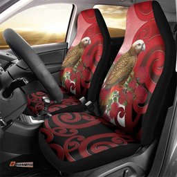 New Zealand Parrot Kaka Car Seat Cover Maori Koru With Pohutukawa Flowers LT05