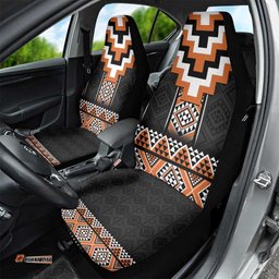 Orange Taniko Pattern Aotearoa Car Seat Cover Niho Taniwha Mix Poutama LT14