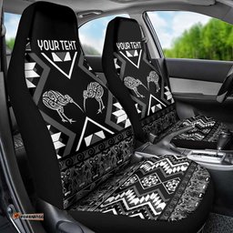 Personalised Taniko Motifs Aotearoa Car Seat Cover Waitangi Kowhaiwhai Kiwi - Monochrome LT7