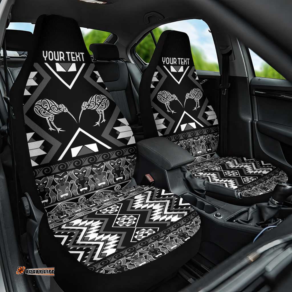 Personalised Taniko Motifs Aotearoa Car Seat Cover Waitangi Kowhaiwhai Kiwi - Monochrome LT7