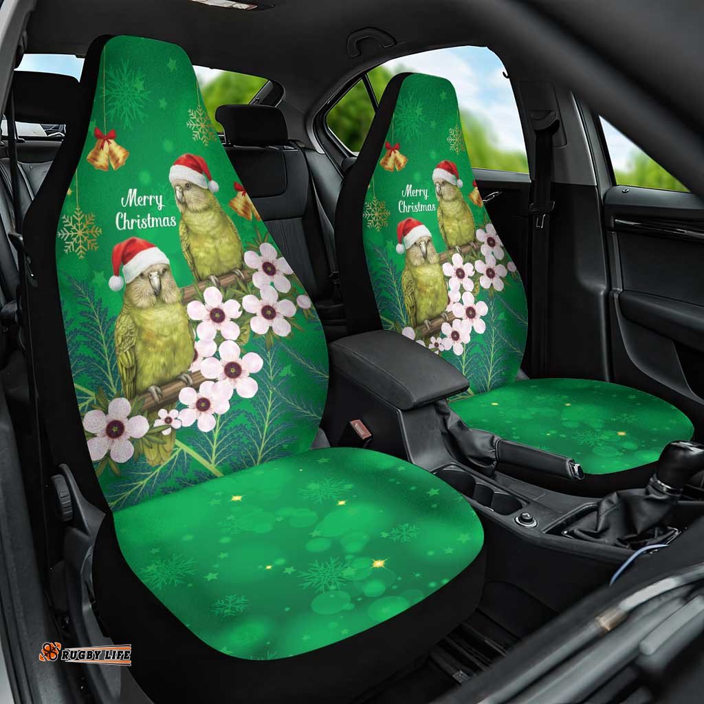New Zealand Kakapo Christmas Car Seat Cover Owl Parrot Santa Sliver Fern Manuka - Green LT14