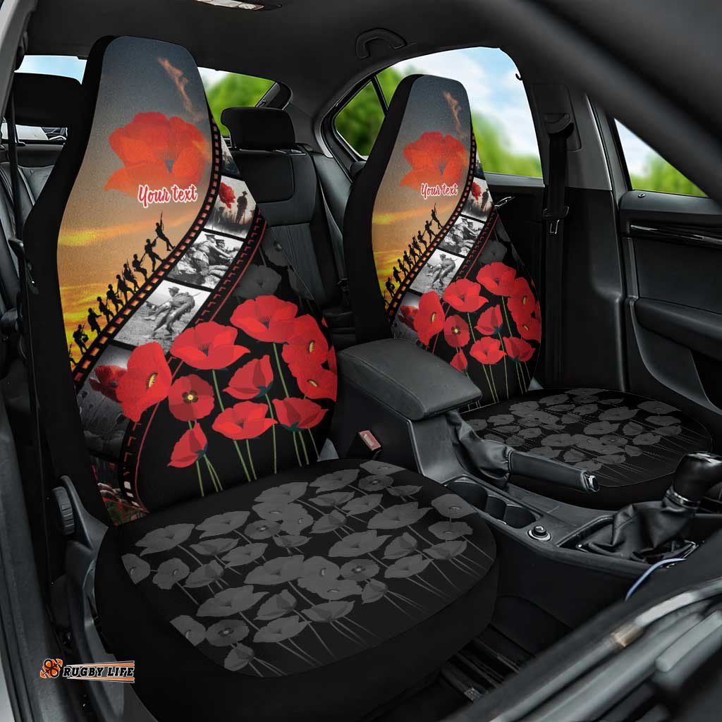 Personalised Remembering ANZAC Lest We Forget Car Seat Cover Vintage Film Frame Memorial Red Poppy LT9