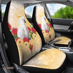 New Zealand Aotearoa Cockatoo Car Seat Cover Maori Pattern With Pohutukawa Flowers LT05