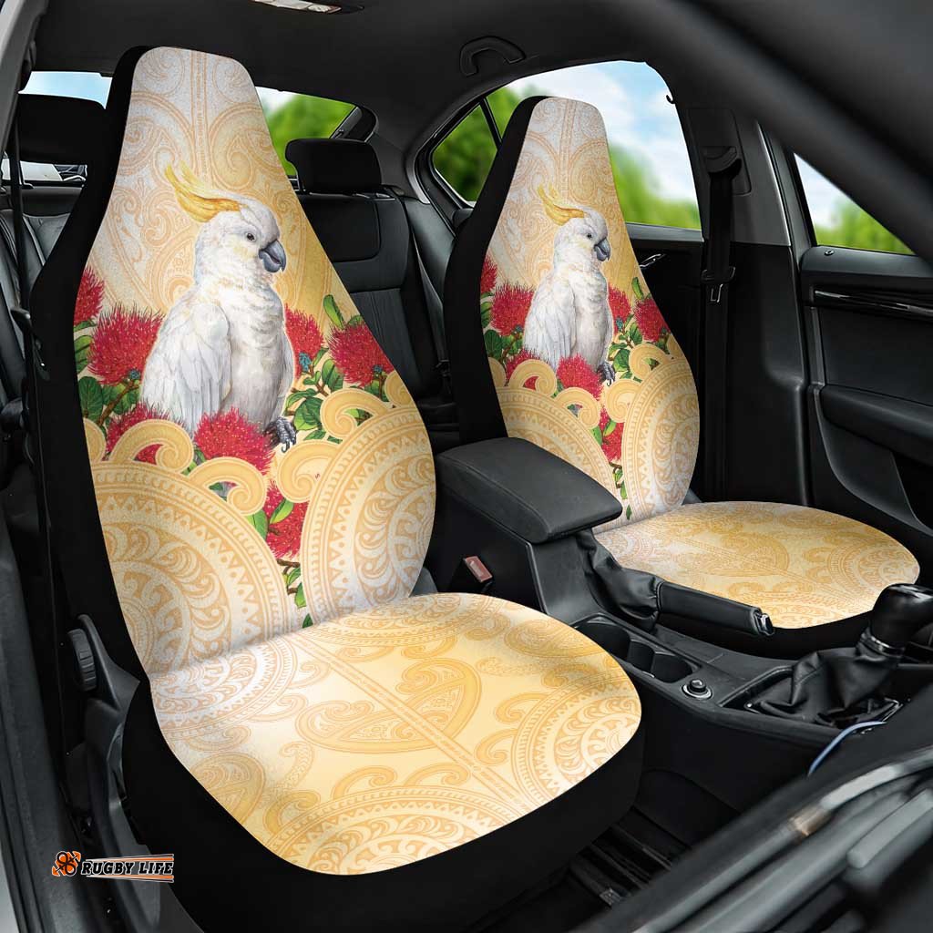 New Zealand Aotearoa Cockatoo Car Seat Cover Maori Pattern With Pohutukawa Flowers LT05