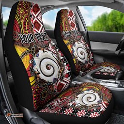 Personalised Aotearoa and Australia Together Car Seat Cover Koru and Kangaroo - Taniko with Aboriginal Motif LT03