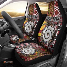 Personalised Aotearoa and Australia Together Car Seat Cover Koru and Kangaroo - Taniko with Aboriginal Motif LT03