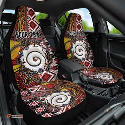 Personalised Aotearoa and Australia Together Car Seat Cover Koru and Kangaroo - Taniko with Aboriginal Motif LT03