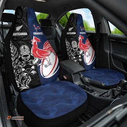 France And New Zealand Rugby Car Seat Cover Les Bleus Rooster With Maori Tiki LT05