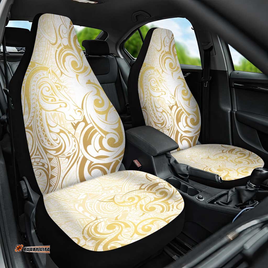 Gold And White Aoteara Horse Racing Car Seat Cover NZ Maori Pattern LT14