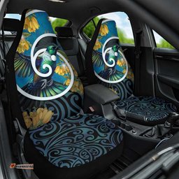 New Zealand Tui Bird Car Seat Cover Maori Koru With Kowhai Flowers LT05