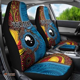 Personalised Australia and Fiji Together Car Seat Cover Tribal Palm Tree with Tapa and Aboriginal Animals Half Style LT03