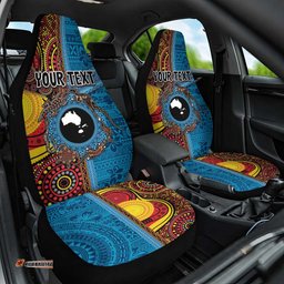 Personalised Australia and Fiji Together Car Seat Cover Tribal Palm Tree with Tapa and Aboriginal Animals Half Style LT03