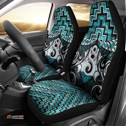 New Zealand Maori Car Seat Cover Poutama Pikorua Turquoise Paua Shell LT05