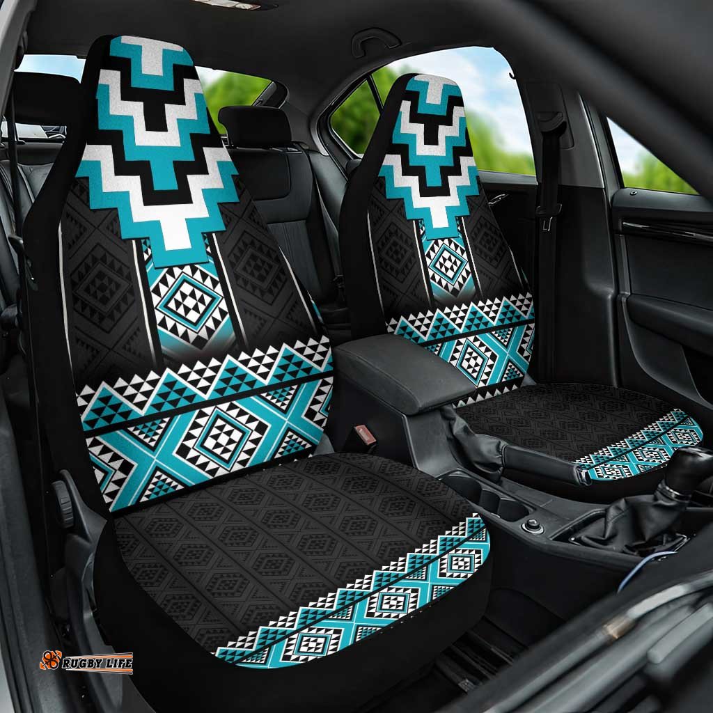 Turquoise Taniko Pattern Aotearoa Car Seat Cover Niho Taniwha Mix Poutama LT14