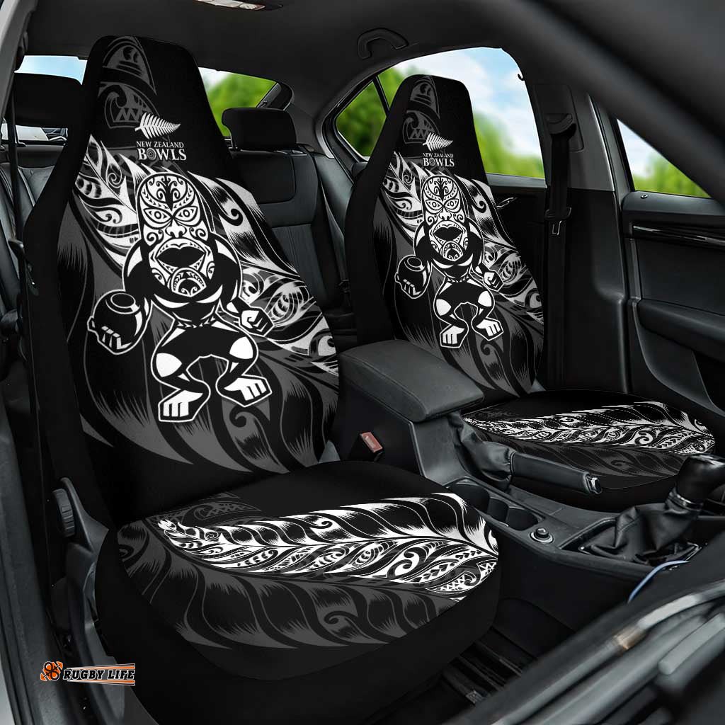 New Zealand Lawn Bowls Car Seat Cover Black Maori Warrior Tribal Silver Fern LT9