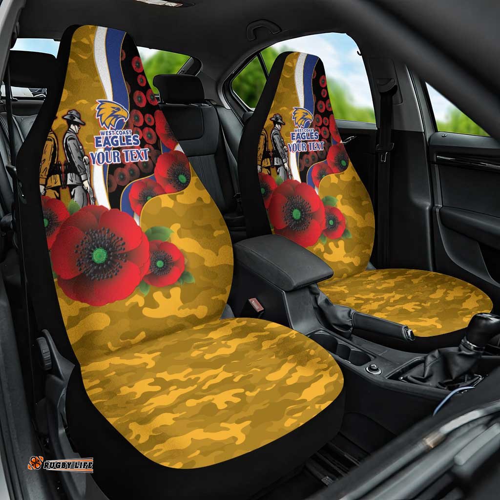 West Eagles ANZAC Personalised Car Seat Cover Lest We Forget Poppy Camo LT9