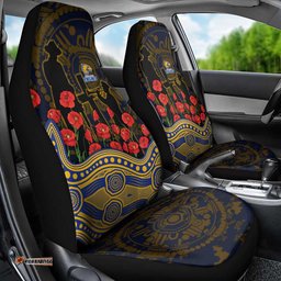 West Coast Eagles ANZAC Day Car Seat Cover Indigenous Dot Art with Poppy Flower Tribute TS04