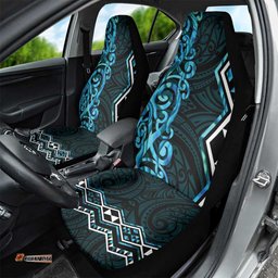 Turquoise Aotearoa Car Seat Cover Taniko Motifs With Paua Shell Kowhaiwhai LT14