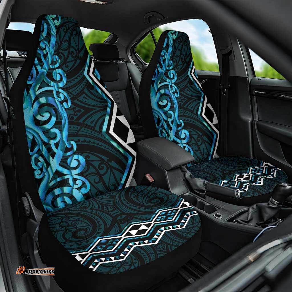 Turquoise Aotearoa Car Seat Cover Taniko Motifs With Paua Shell Kowhaiwhai LT14