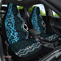 Turquoise Aotearoa Car Seat Cover Taniko Motifs With Paua Shell Kowhaiwhai LT14