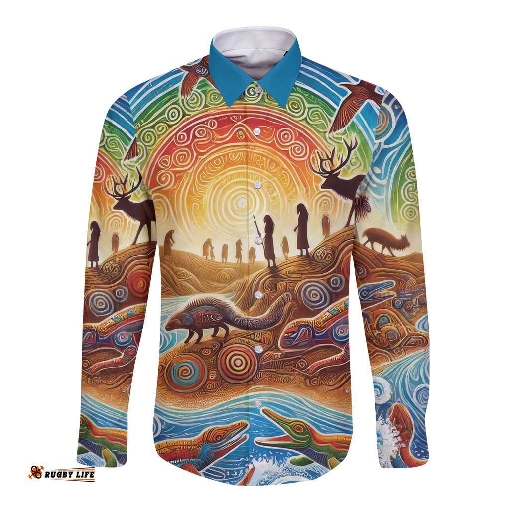 Aboriginal Dreamtime Animals Stories Long Sleeve Button Shirt LT9