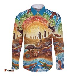 Aboriginal Dreamtime Animals Stories Long Sleeve Button Shirt LT9