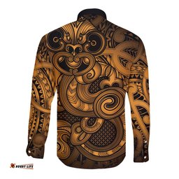 Aotearoa Maori Hei Tiki Long Sleeve Button Shirt Koura Kowhaiwhai Puhoro Motif LT9