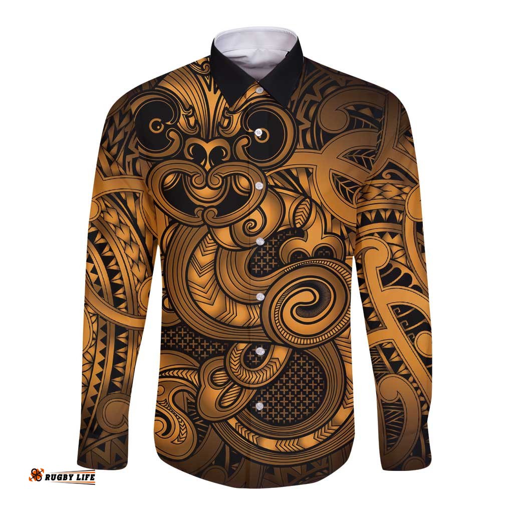 Aotearoa Maori Hei Tiki Long Sleeve Button Shirt Koura Kowhaiwhai Puhoro Motif LT9