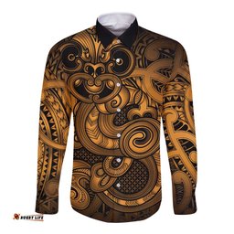 Aotearoa Maori Hei Tiki Long Sleeve Button Shirt Koura Kowhaiwhai Puhoro Motif LT9