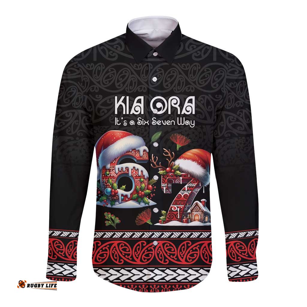 Aotearoa Six Seven Personalized Long Sleeve Button Shirt New Zealand Funny Christmas LT9