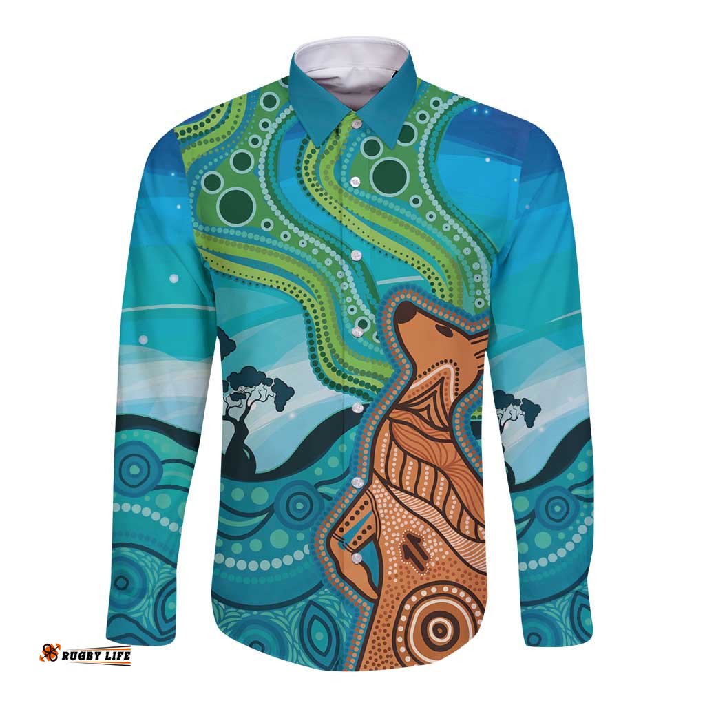 Aussie Aurora Borealis Aboriginal Art Long Sleeve Button Shirt LT7