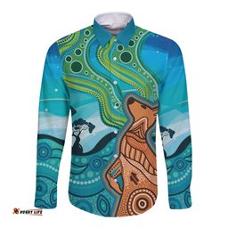 Aussie Aurora Borealis Aboriginal Art Long Sleeve Button Shirt LT7