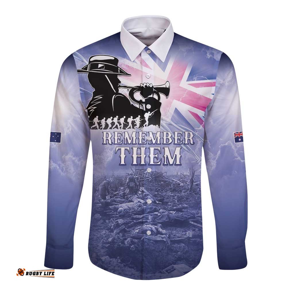 Australia ANZAC Day Long Sleeve Button Shirt Battle Of Passchendaele Remember Them LT05