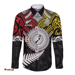 Aotearoa and Niue Mo Te Tiriti Long Sleeve Button Shirt New Zealand Honour The Treaty Ake!Ake!Ake! LT9
