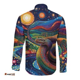 Aboriginal Dreamtime Rainbow Serpent Long Sleeve Button Shirt LT9