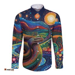 Aboriginal Dreamtime Rainbow Serpent Long Sleeve Button Shirt LT9