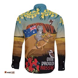 26 January One Proud Aussie Long Sleeve Button Shirt Kangaroo and Koala Happy Australia Day LT9